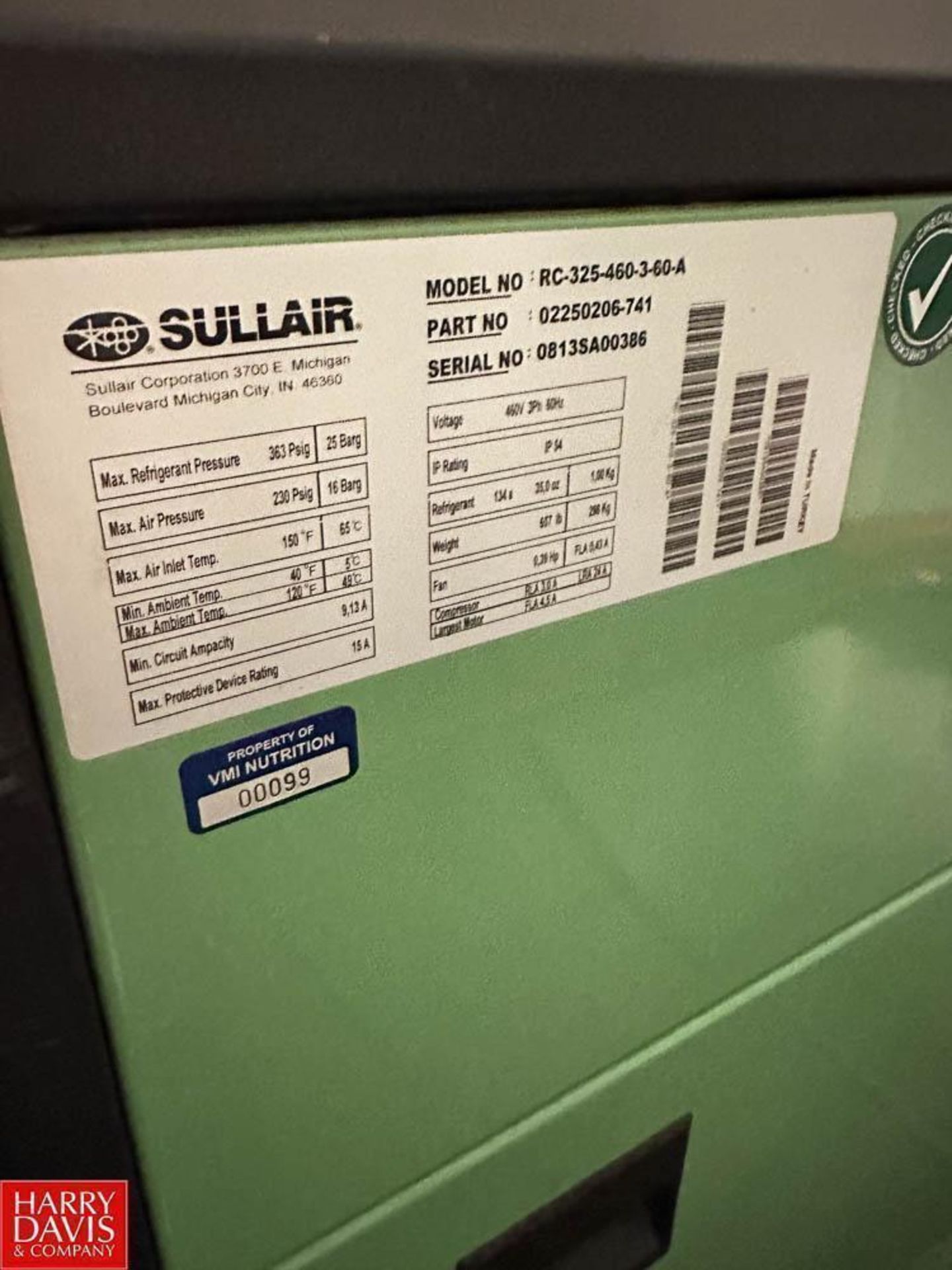 Sullair Refrigerator Air Dryer, Model: RC-325-460-3-60-A, S/N: 0813SA00386 with Trap - Image 6 of 6