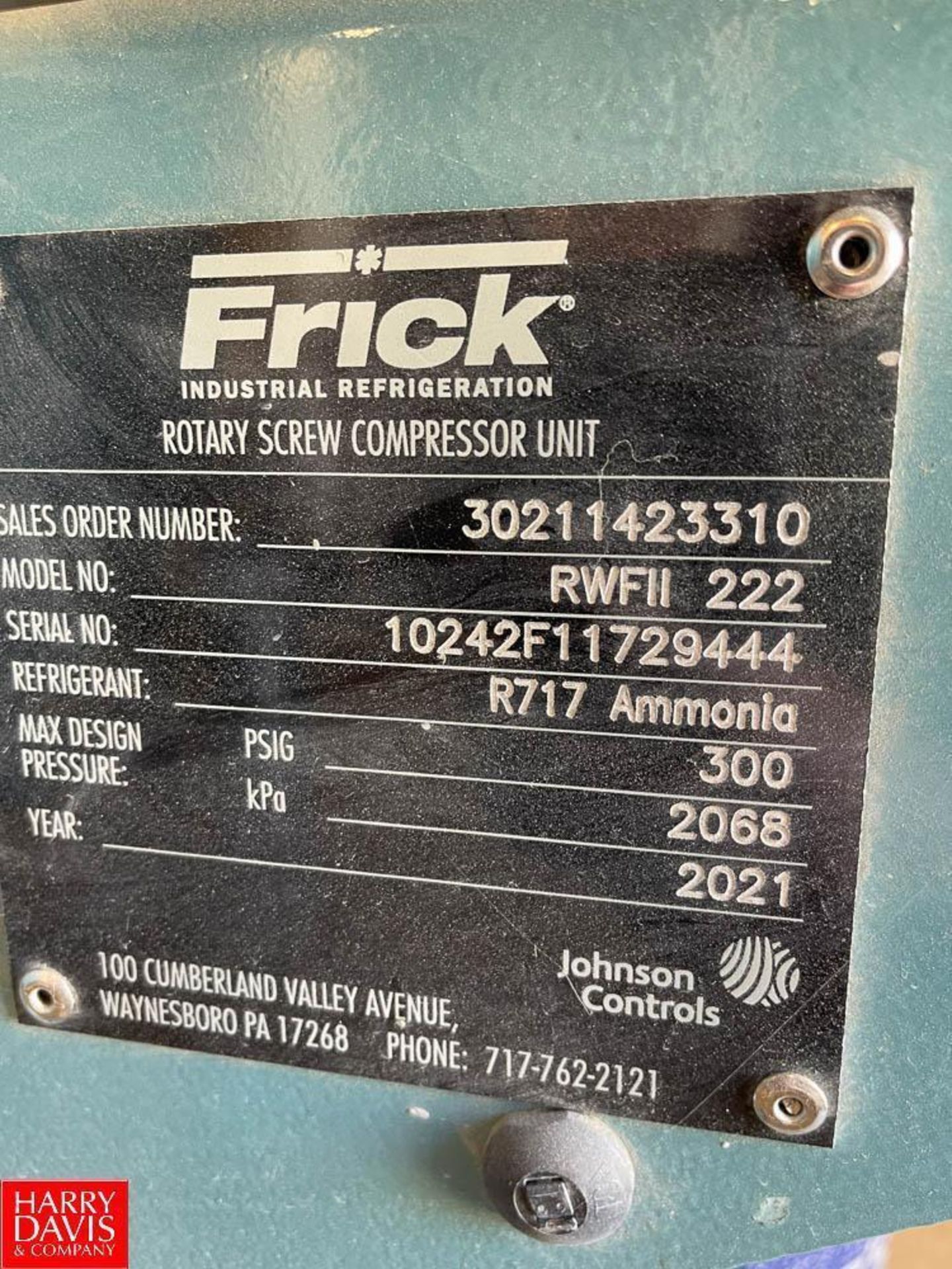 2021 Frick Ammonia Compressor, Model: RWFII 222, S/N: 10242F11729444 (ran for 161 Hours) - Image 3 of 3