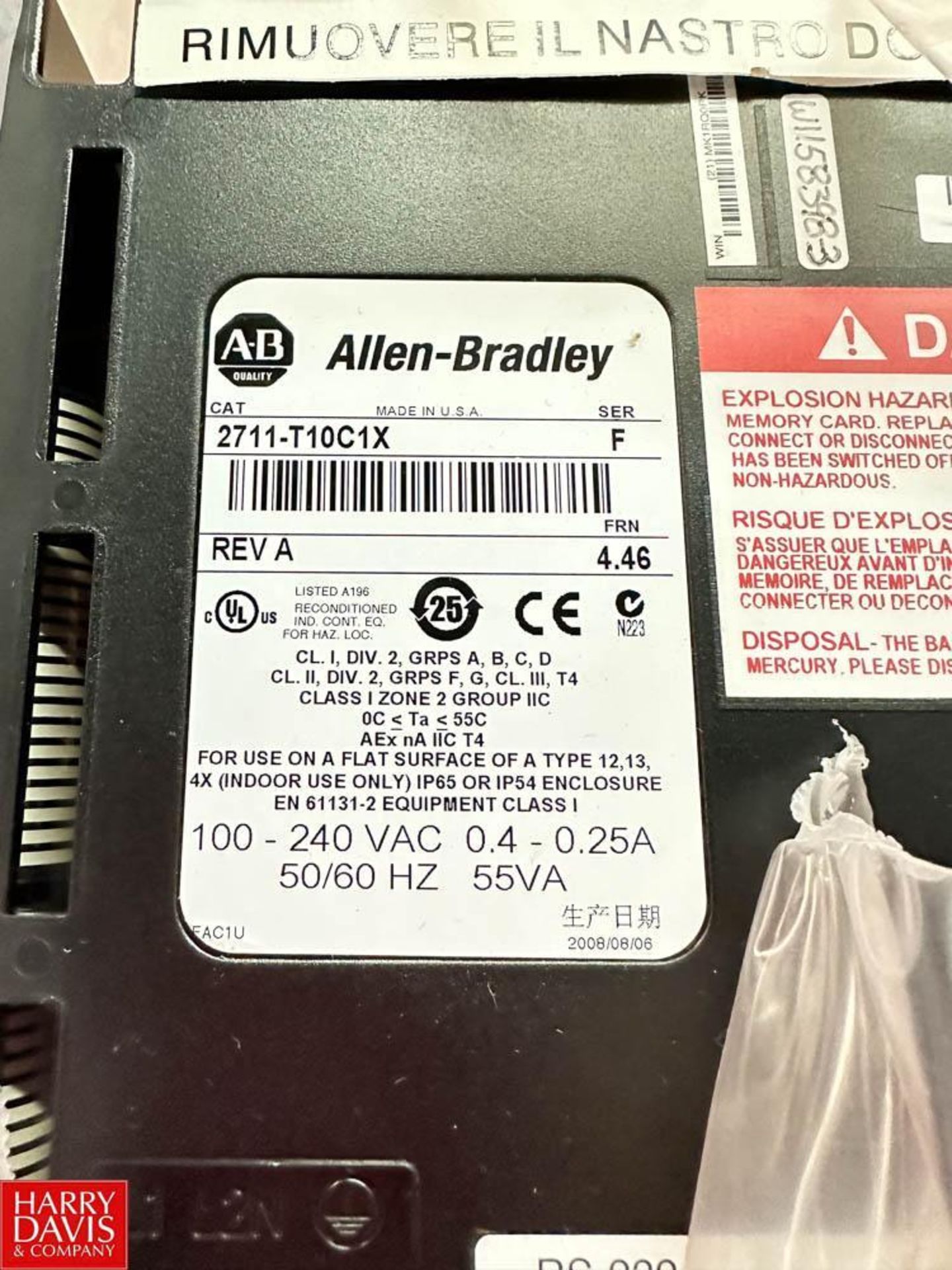 Allen-Bradley PanelView 1000 Touch Screen HMI, Catalog No: 2711-T10C1X Series F - Image 2 of 3