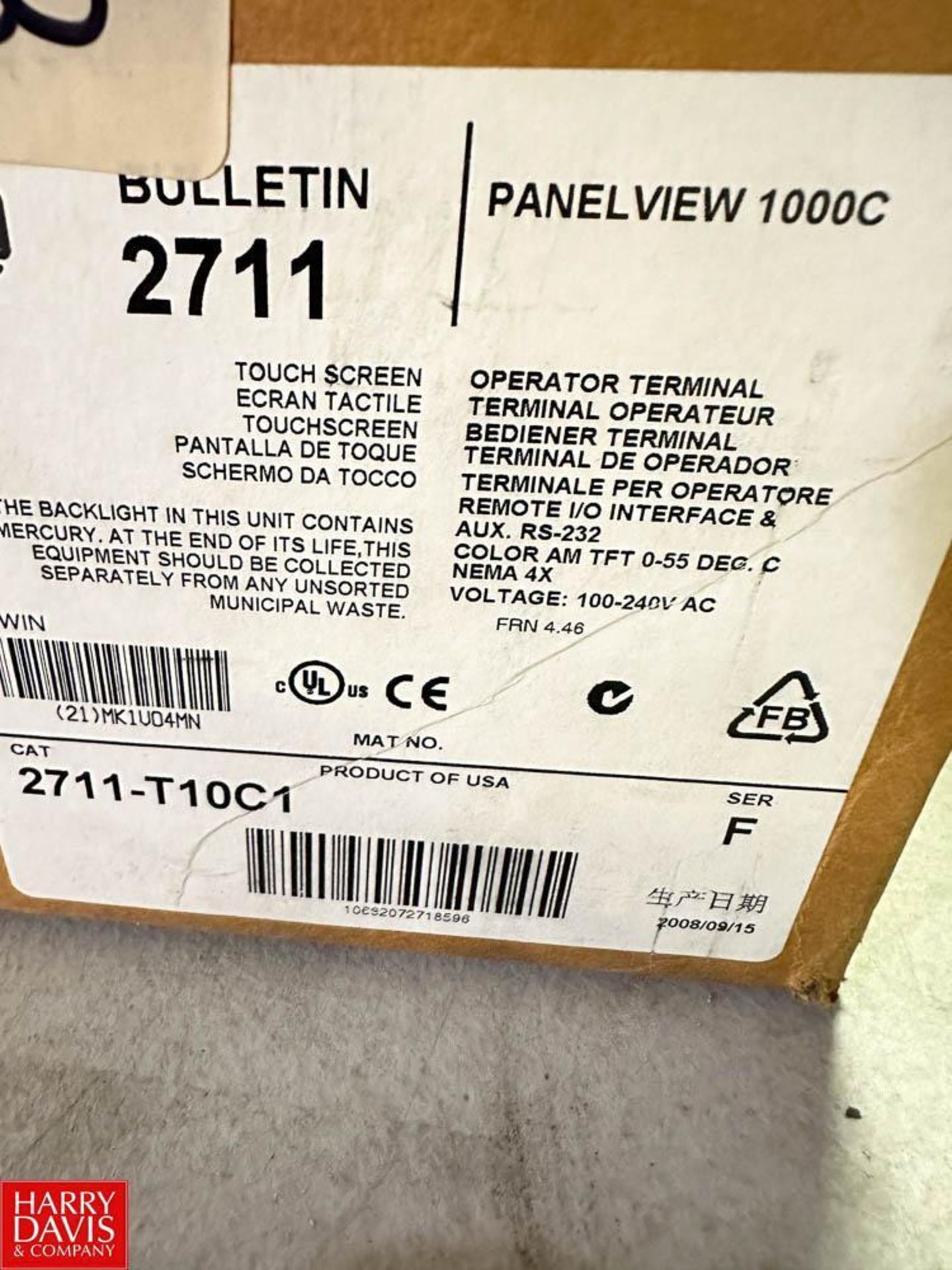 Allen-Bradley PanelView 1000C Touch Screen HMI, Catalog No: 2711-T0C1 - Image 3 of 3