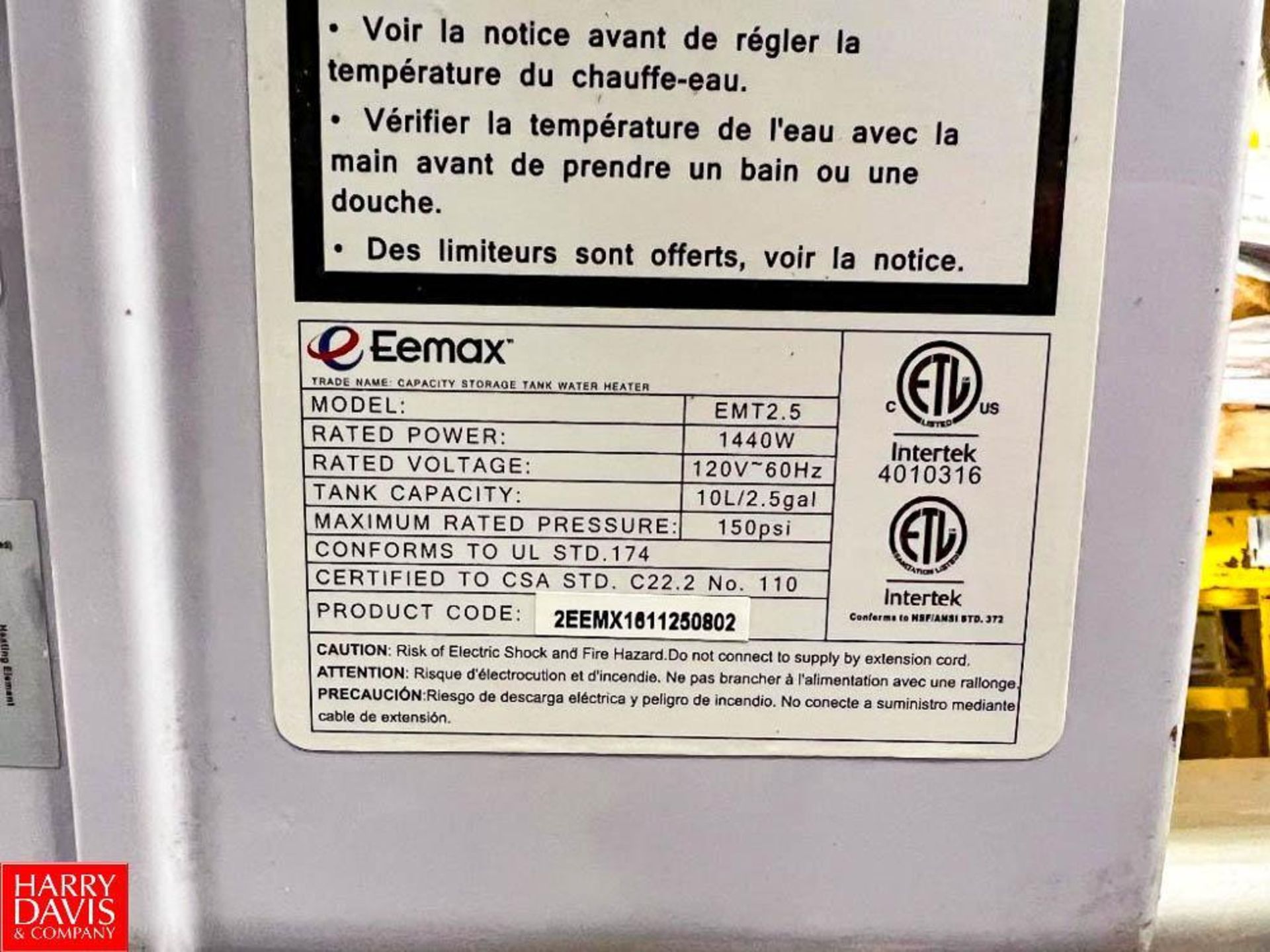 Eemax Water Heater, Model: EMT2.5 (Location: Louisville, OH) - Rigging Fee: $50 - Image 2 of 2