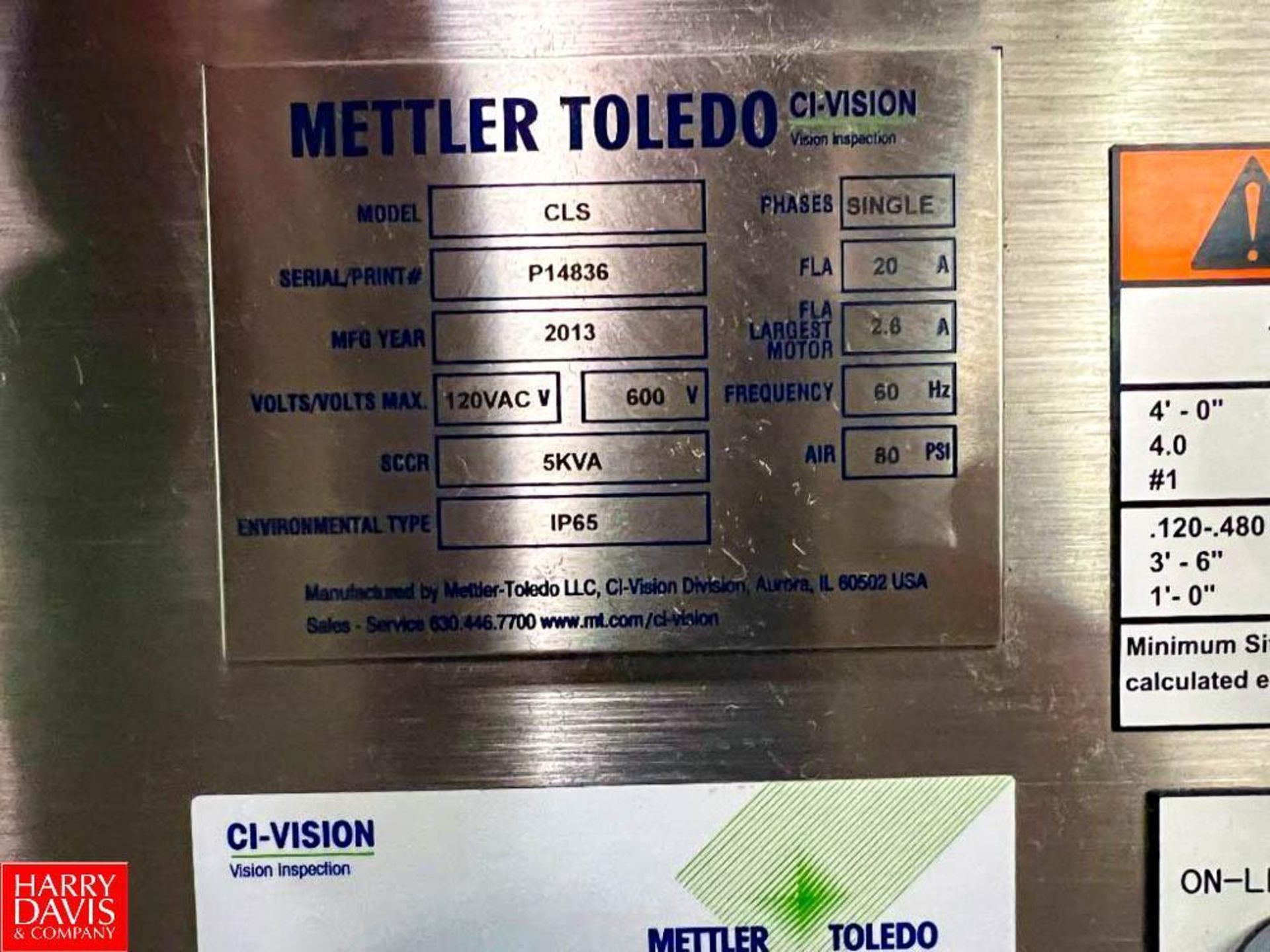 2013 Mettler Toledo CI-Vision Metal Detector, Model: CLS, S/N: P14836 with 4.5" Aperture - Image 3 of 3