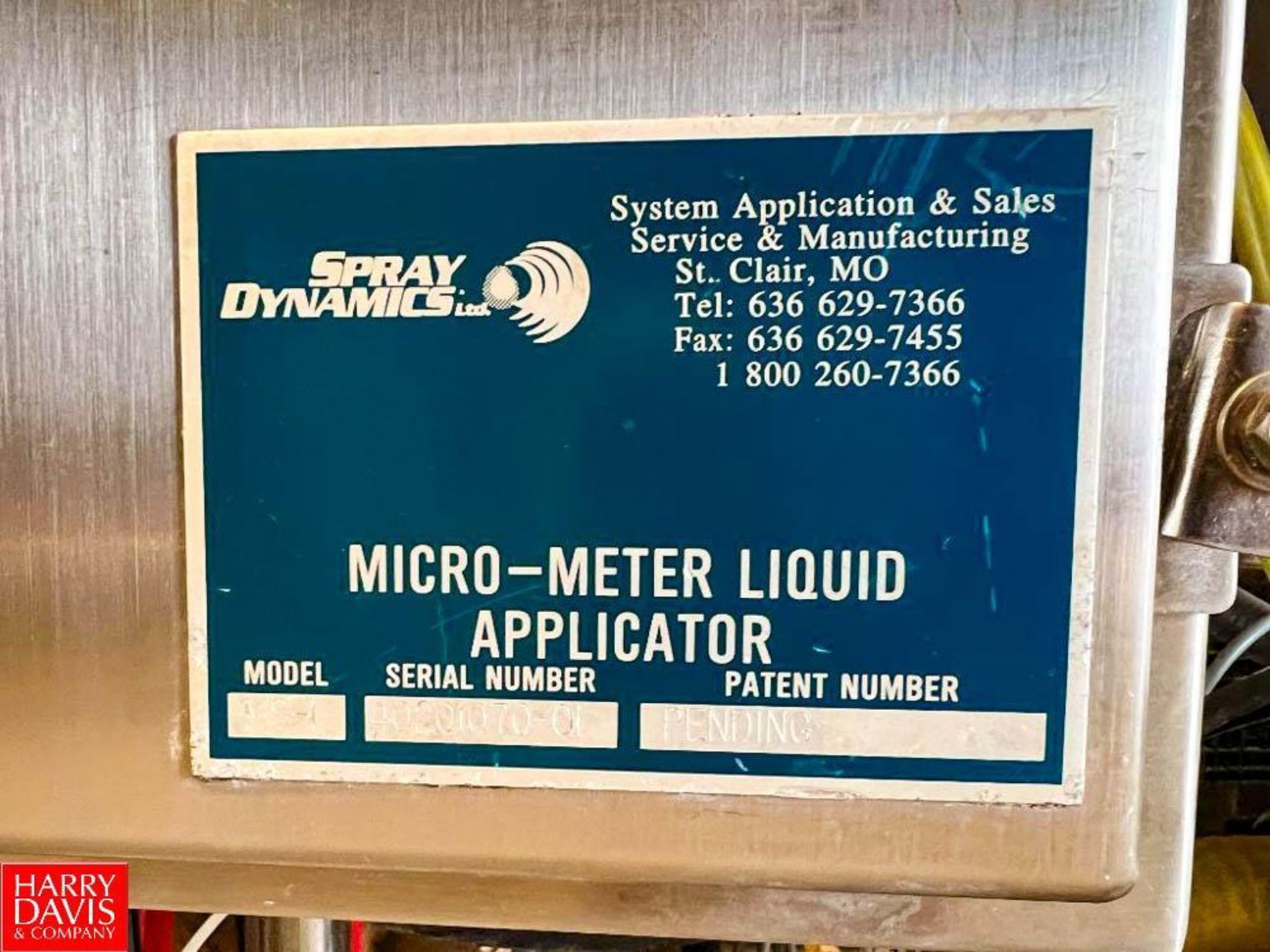 Spray Dynamics Micro Meter Liquid Applicator, Model: MS-I, S/N: 40201070-01 with Centrifugal Pump - Image 2 of 4