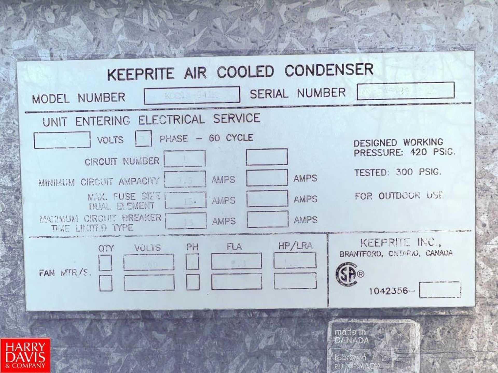 Keeprite 3-Fan Air Cooled Condenser, Model: KDC1A-341K, S/N: NN 345429/101A - Image 3 of 3