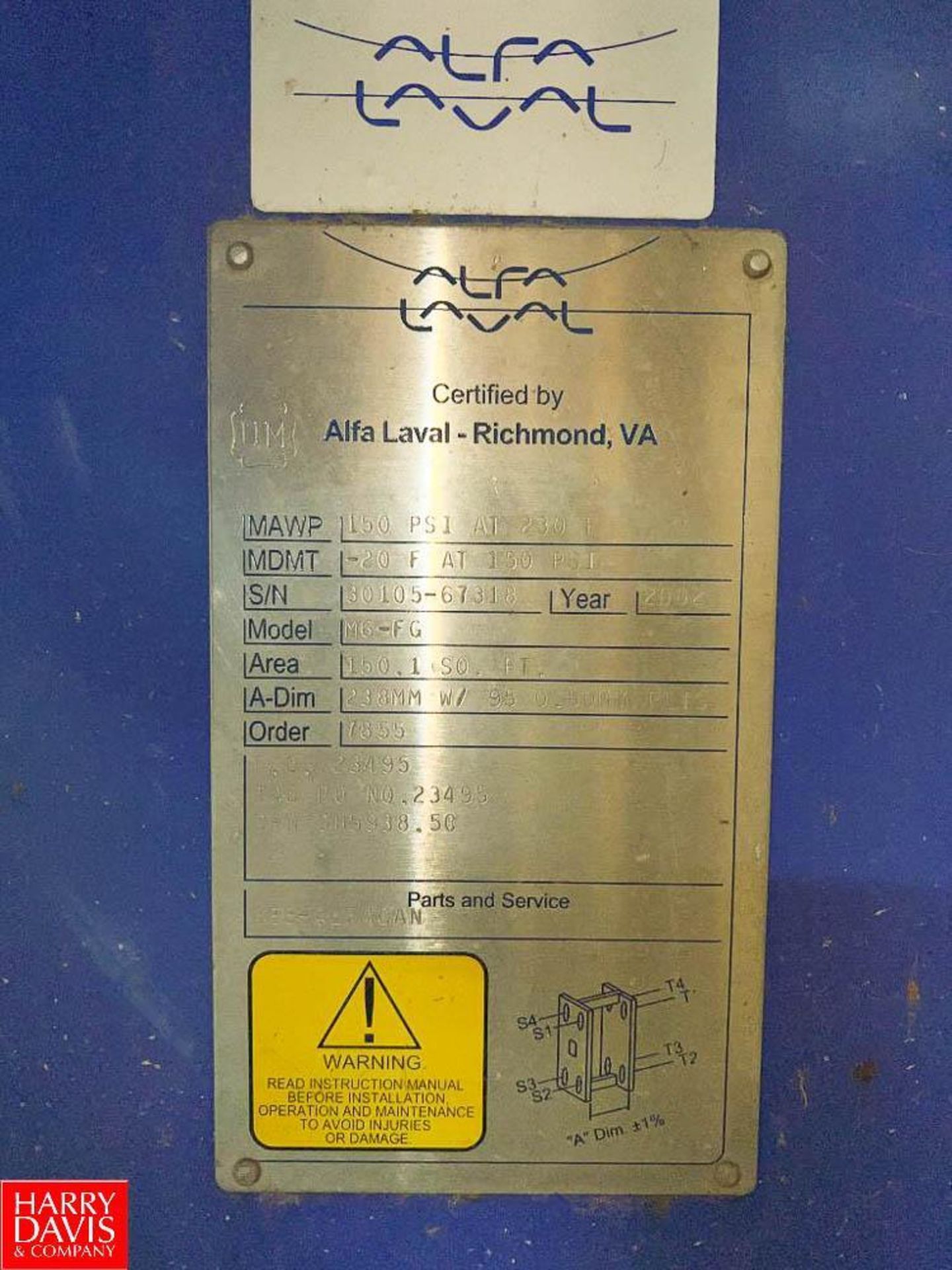 Alfa Laval Plate Heat Exchanger, Model: M6-FG, S/N: 30105-67318 - Rigging Fee: $250 - Image 2 of 2