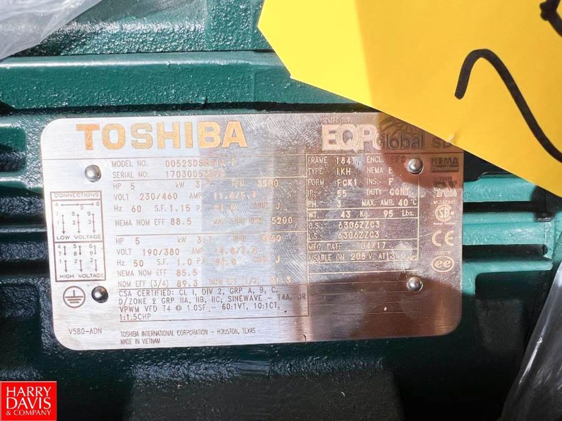 NEW Toshiba 5 HP 3,500 RPM Motor - Rigging Fee: $50 - Image 2 of 2