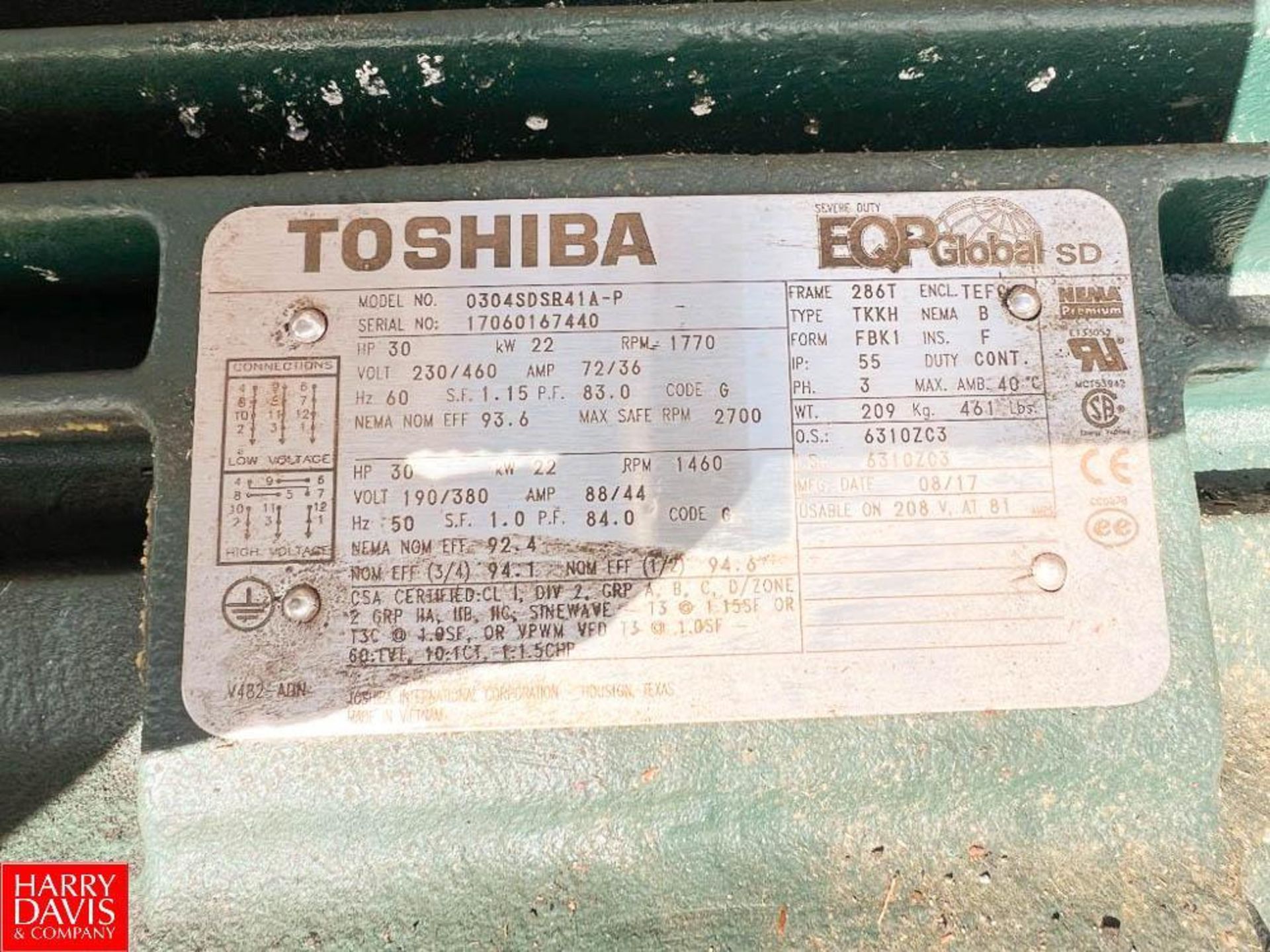 Toshiba 30 HP 1,770 RPM Motor - Rigging Fee: $75 - Image 2 of 2