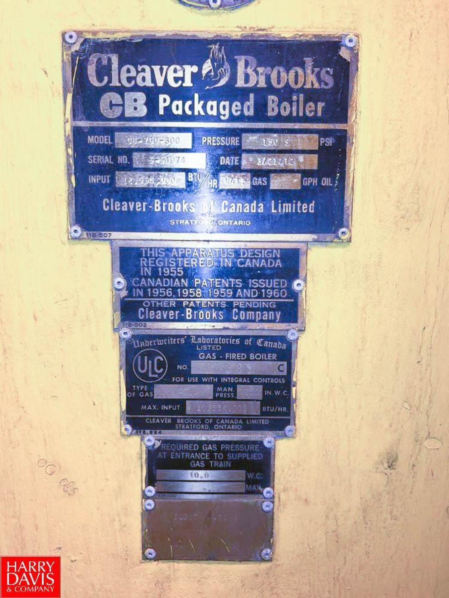 Cleaver Brooks Natural Gas 375 HP 1,50S PSI Packaged Boiler, Model: CB-700-300, S/N: S-54074 - Image 3 of 4