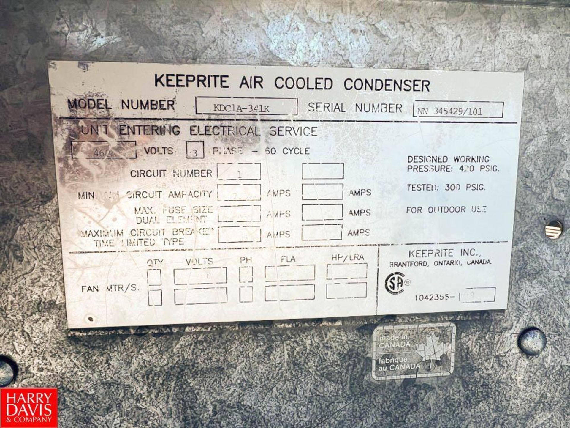 Keeprite 3-Fan Air Cooled Condenser, Model: KDC1A-341K, S/N: NN 345429/101 - Image 3 of 3