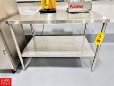 S/S Table with Shelf, Dimensions = 4' x 30" (Subject to BULK BID) - Rigging Fee: $150