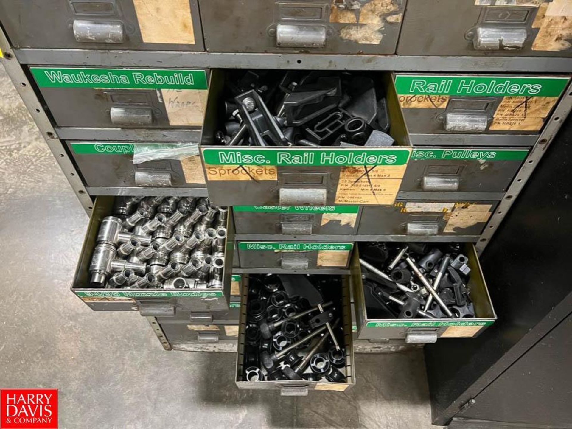Assorted Caster Wheels, Conveyor Sprockets, Rubber Bumpers, Conveyor Hardware and 42-Drawer Parts Ca - Image 2 of 3