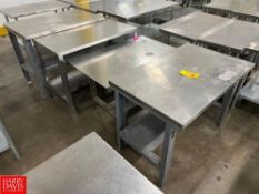 S/S Topped Tables, (3) with Shelves, Dimensions = up to 4' x 30" - Rigging Fee: $150