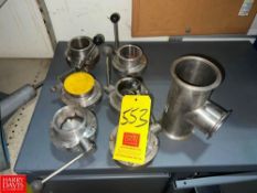 (6) S/S 3" Butterfly Valves and S/S T, Dimensions = 4" x 3" - Rigging Fee: $25