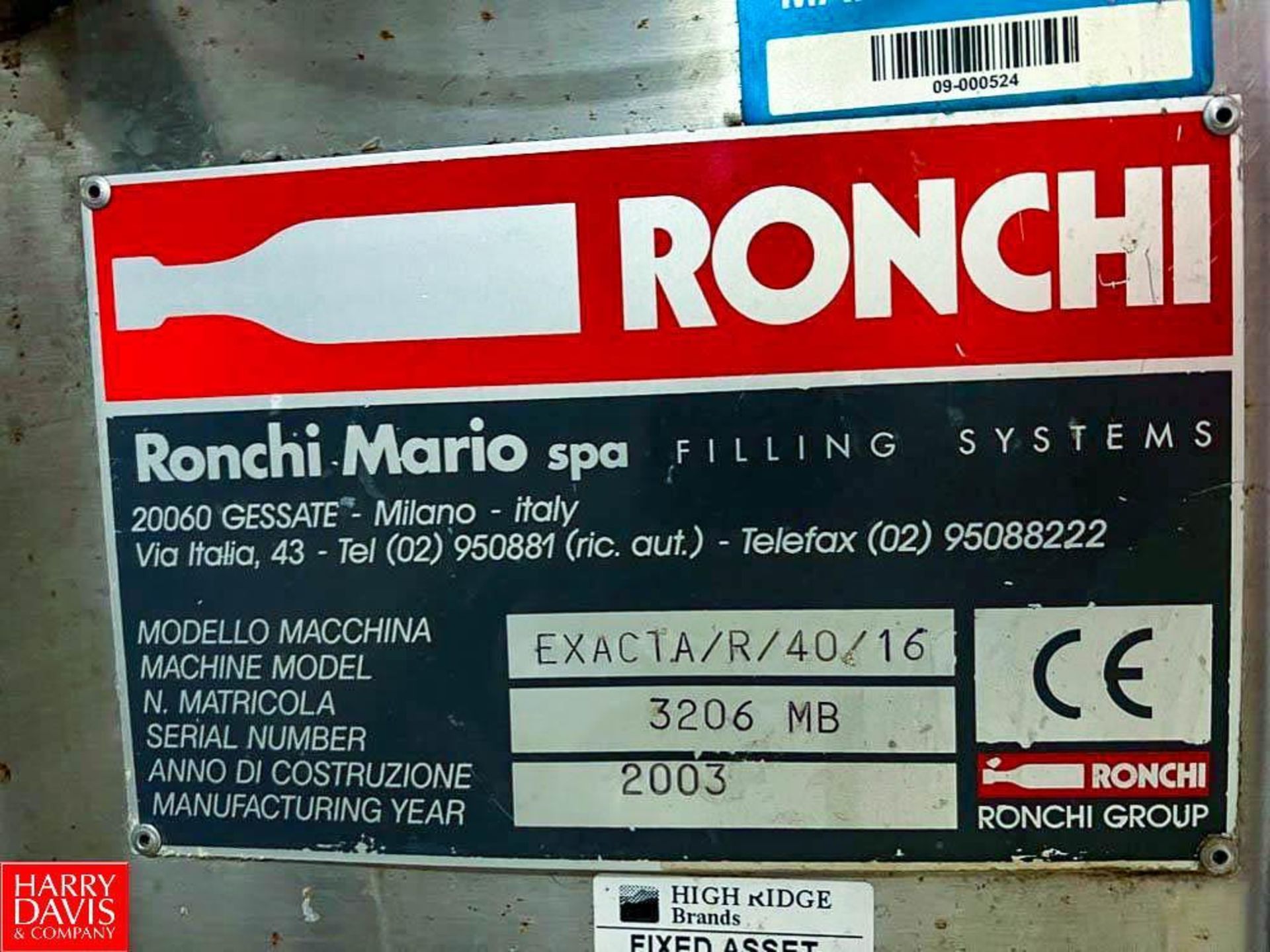 Ronchi 40-Valve Filler/16-Valve Capper, Model: Exacta/R/40/16, S/N: 3206/MB with T Group Cap Feeder, - Image 4 of 7