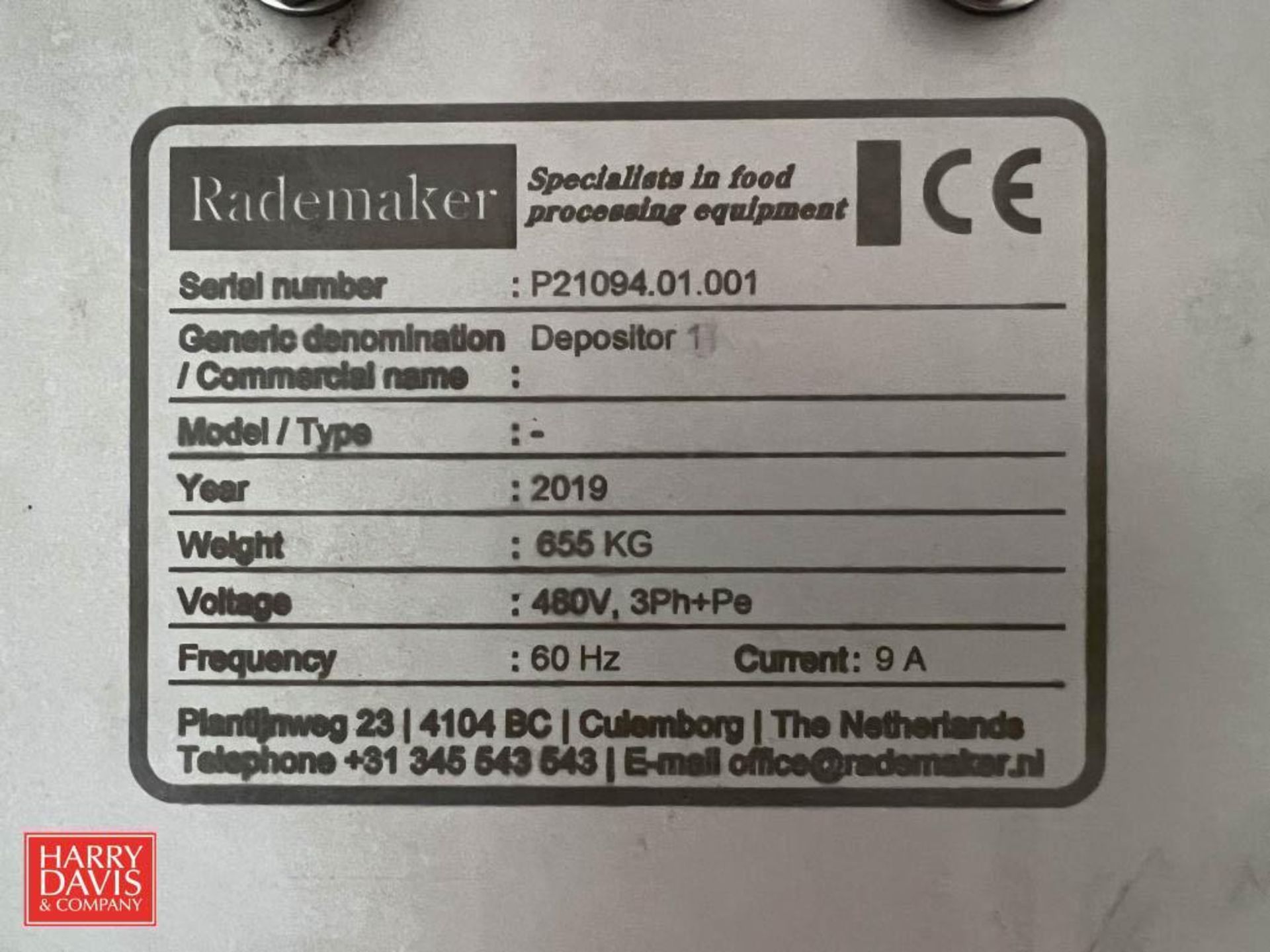 2019 Rademaker S/S Dual Head Depositor, S/N: P21094.01.001 (Subject to Bulk Bid) - Rigging Fee: $850 - Image 2 of 2