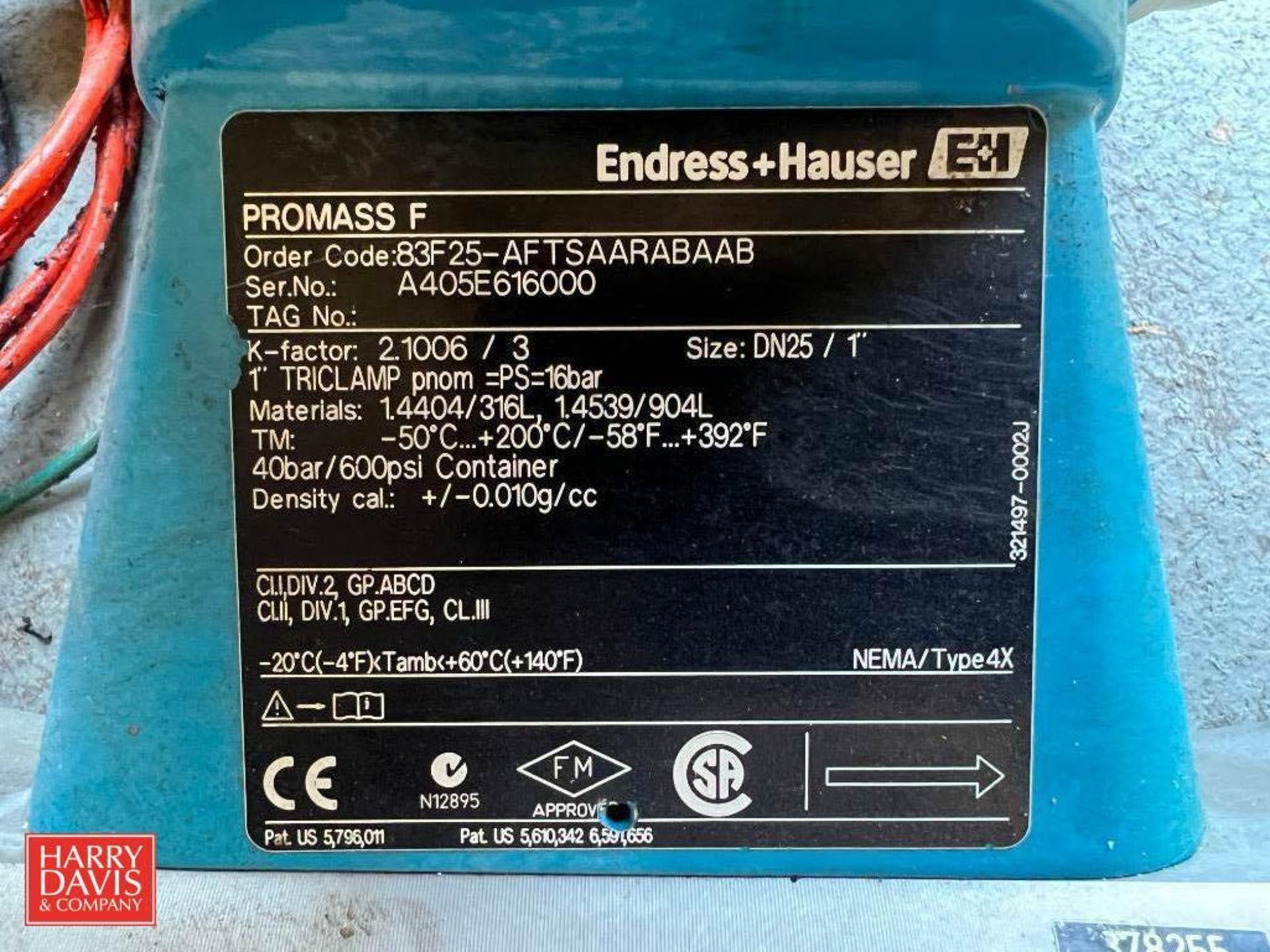 Endress+Hauser 1" Flow Meter, Order Code: 83F25-AFTSAARABAAB, S/N: A405E616000 - Rigging Fee: $25 - Image 2 of 2