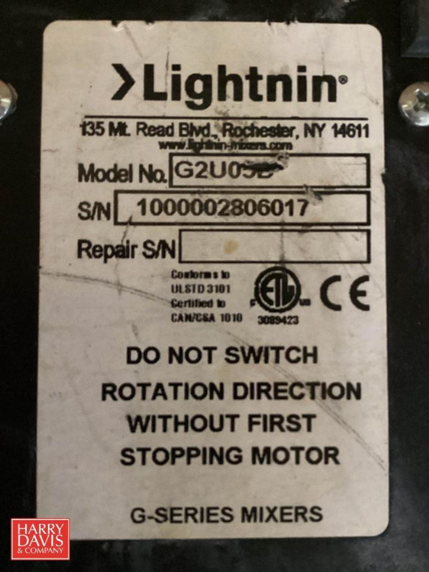 Lightnin G2U05D Mixer with Speed Controls 1,800 RPM 90 VDC - Image 2 of 3