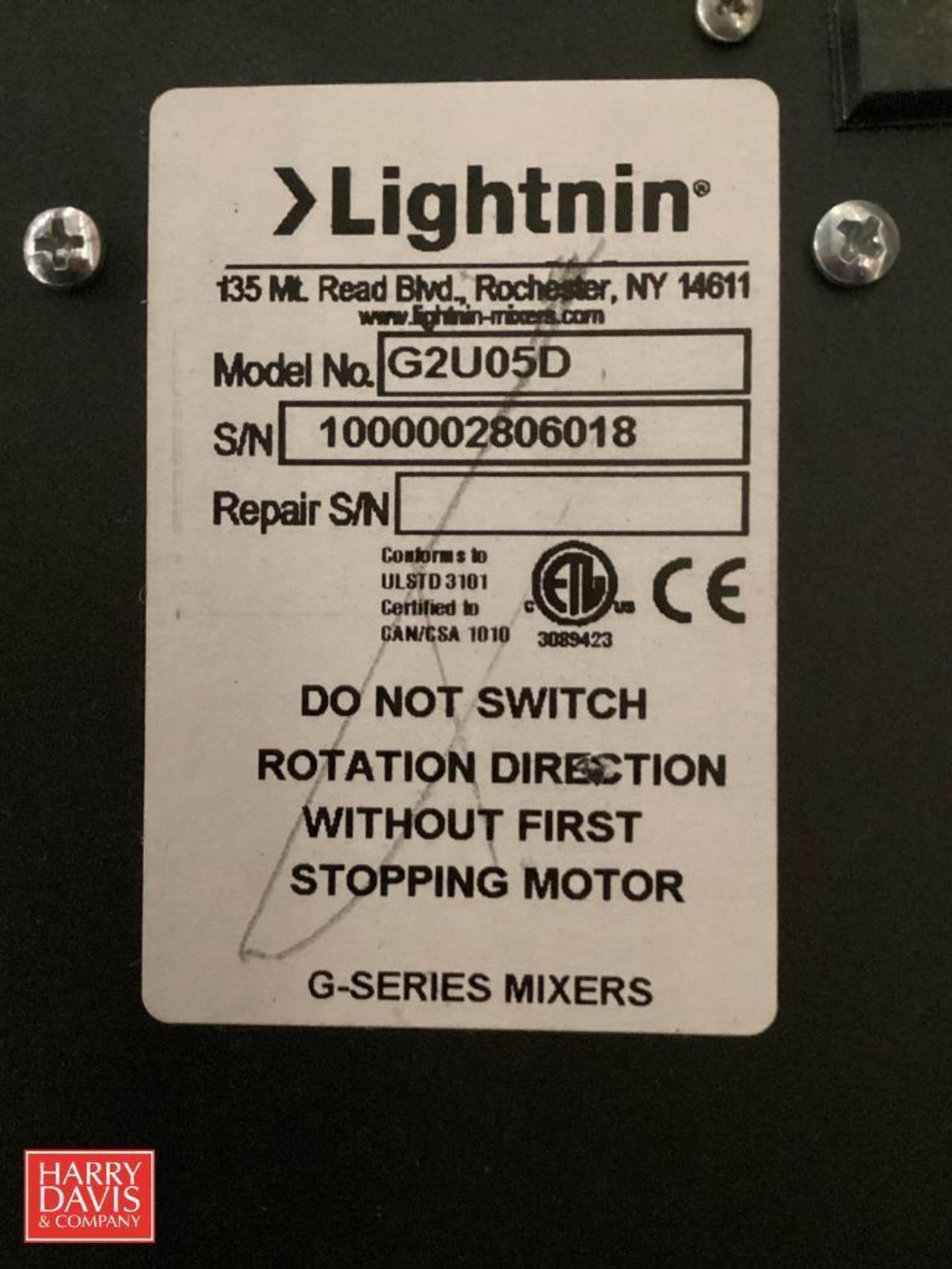 Lightnin G2U05D Mixer with Speed Controls 1,800 RPM 90 VDC - Image 2 of 3