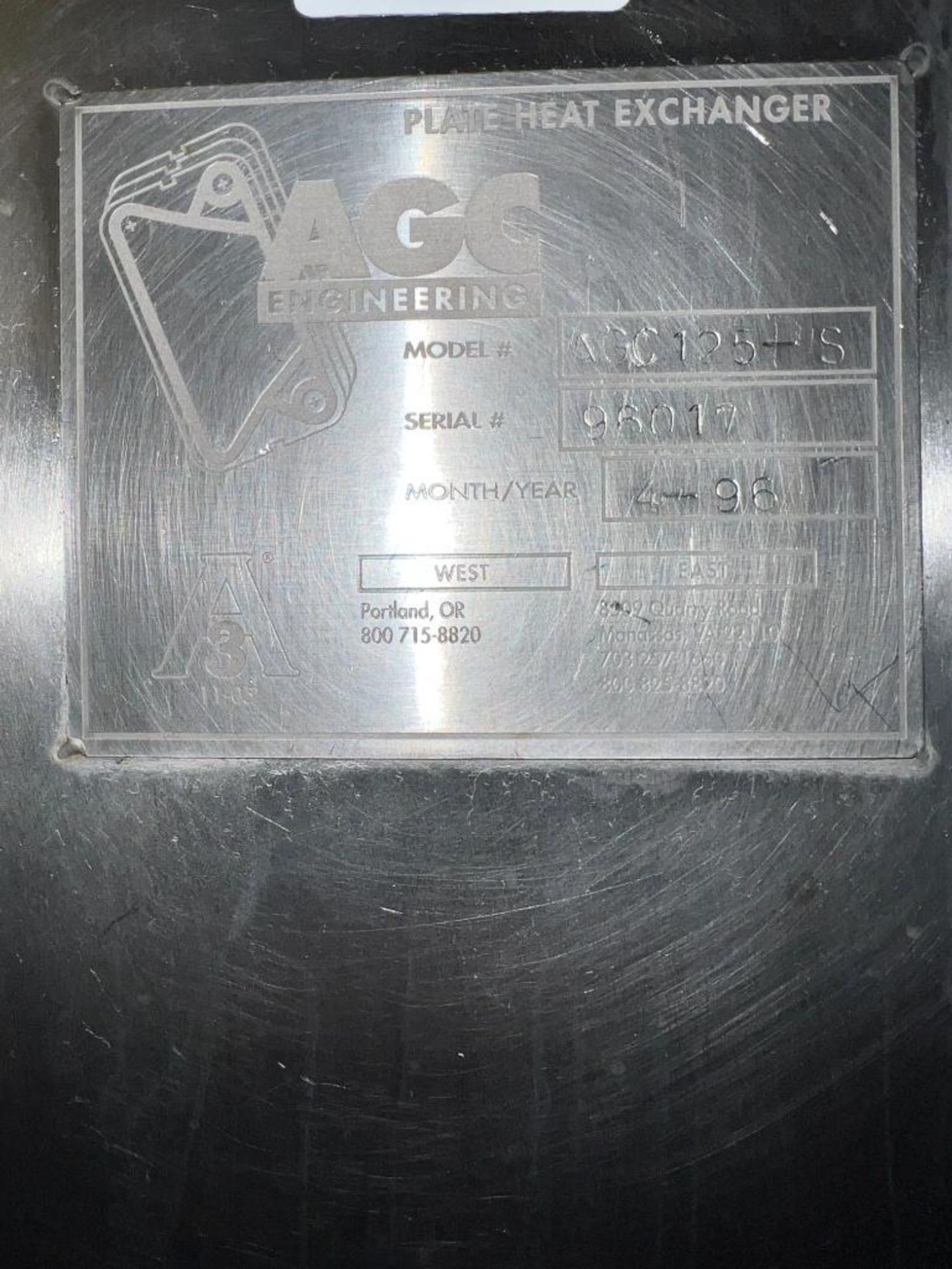 AGC Engineering S/S Plate Heat Exchanger, Model: AGC125-S, S/N: 96017 - Rigging Fee: $750 - Image 4 of 4