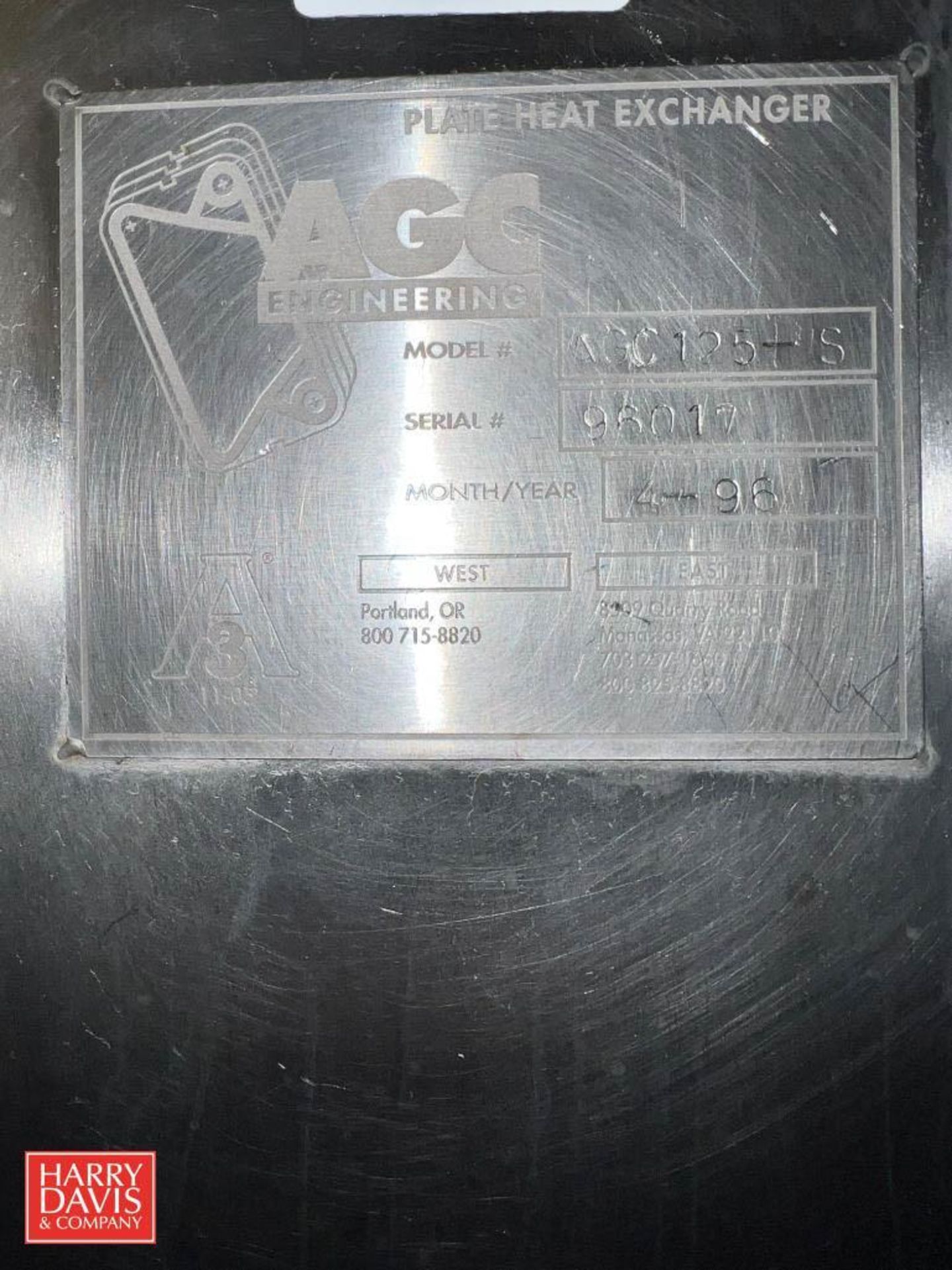 AGC Engineering S/S Plate Heat Exchanger, Model: AGC125-S, S/N: 96017 - Rigging Fee: $750 - Image 3 of 4