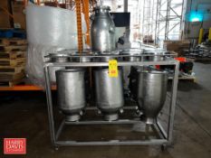 5 Gallon Milk Cans, (12) S/S Lids and (1) Mobile S/S Milk Can Rack - Rigging Fee: $200