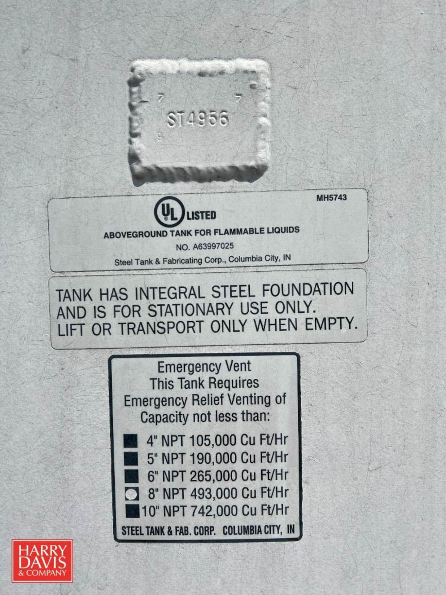 Steel Tank & Fab. Approximately 4,500 Gallon Tank, Dimensions = 92" Outside Diameter - Image 2 of 2