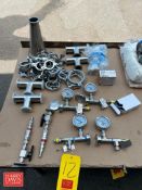 NEW S/S Fittings, Including: Pressure Gauges, (4) 1.5" Ts, 4" x 2" Reducer, (24) 2" Clamps, (2) 3.5"