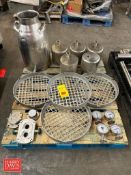 Assorted S/S Components, Including: Motor Covers, Milk Can, Anderson Pressure Gauges, (4) Screens