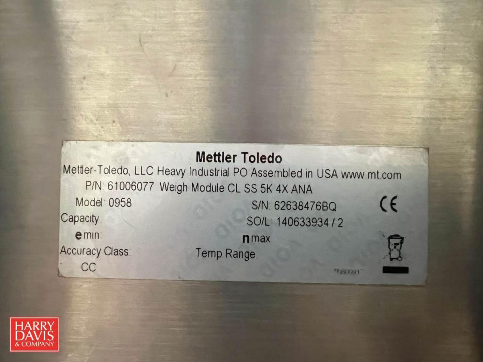 Mettler Toledo Load Cell Weigh Module, Model: 0958 with S/S Enclosure - Rigging Fee: $30 - Image 2 of 2