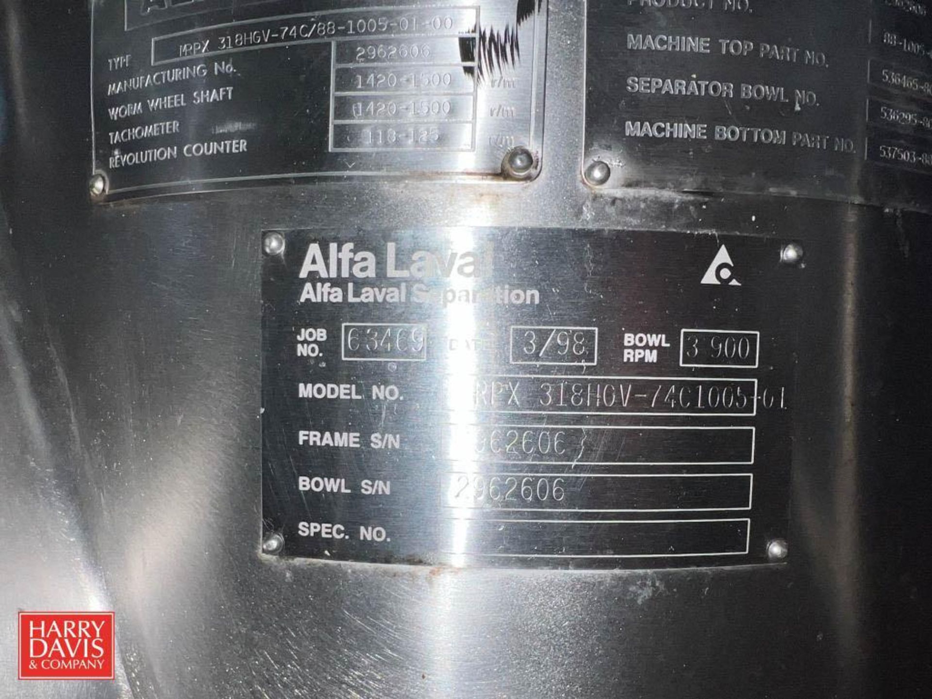 Alfa Laval Separator, Model: MRPX, S/N: 2962606 with 1,440 RPM Motor and Expansion Tank - Image 7 of 8