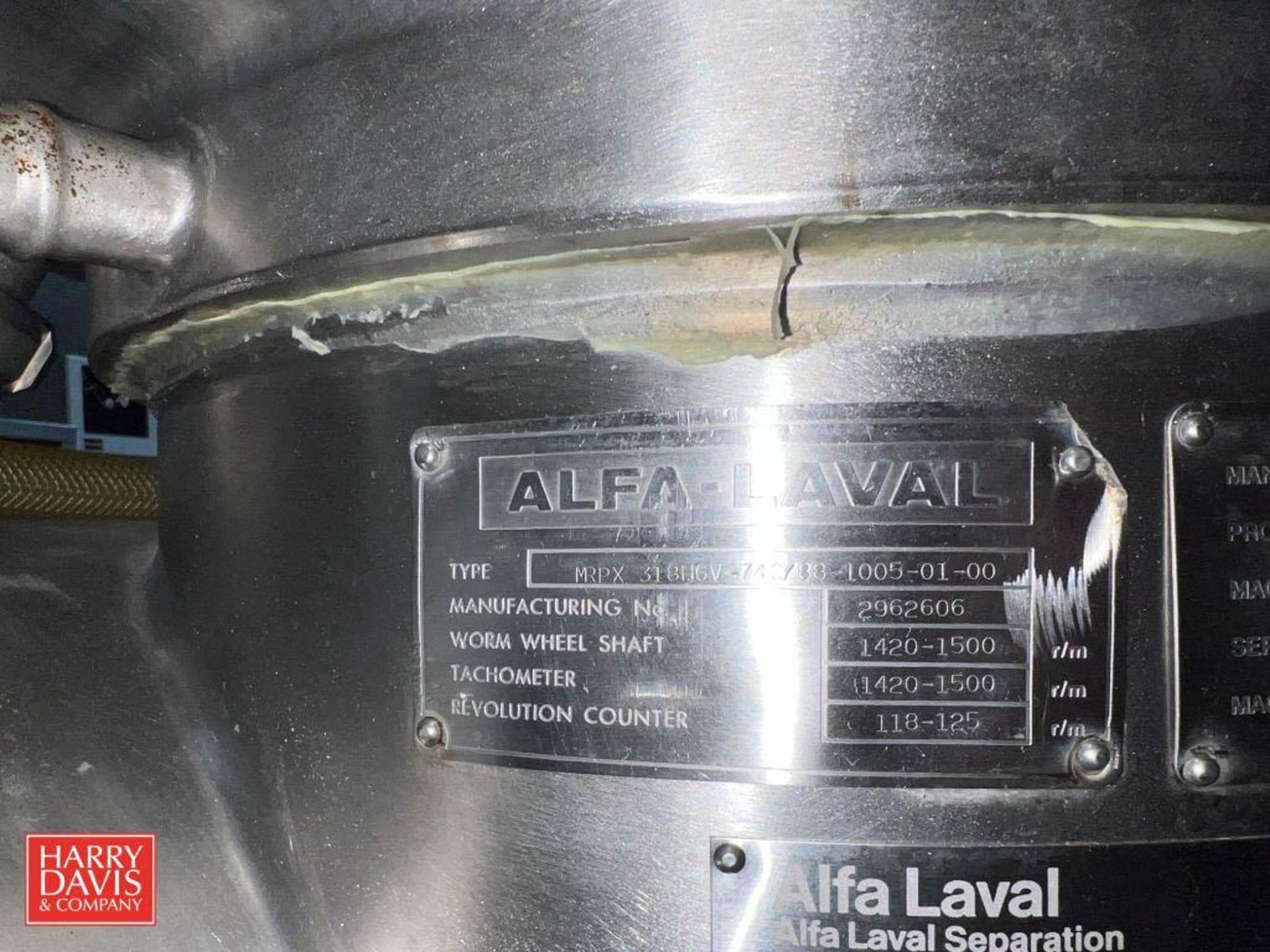 Alfa Laval Separator, Model: MRPX, S/N: 2962606 with 1,440 RPM Motor and Expansion Tank - Image 6 of 8