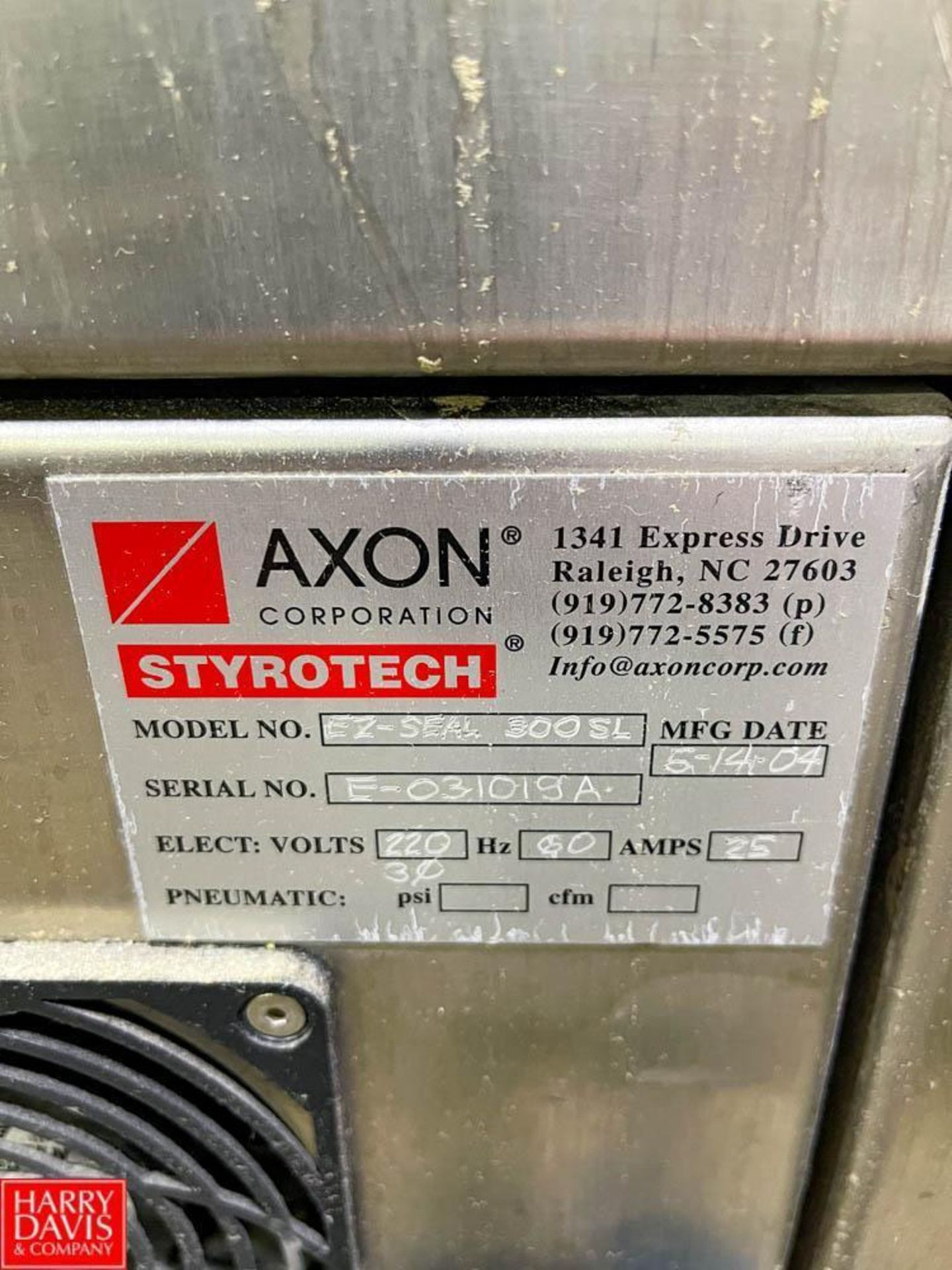 Axon Styrotech Shrink Sleever with S/S Heat Tunnel, 6', Model: EZ-SEAL 300SL, S/N: E-0310109A (Subje - Image 2 of 3