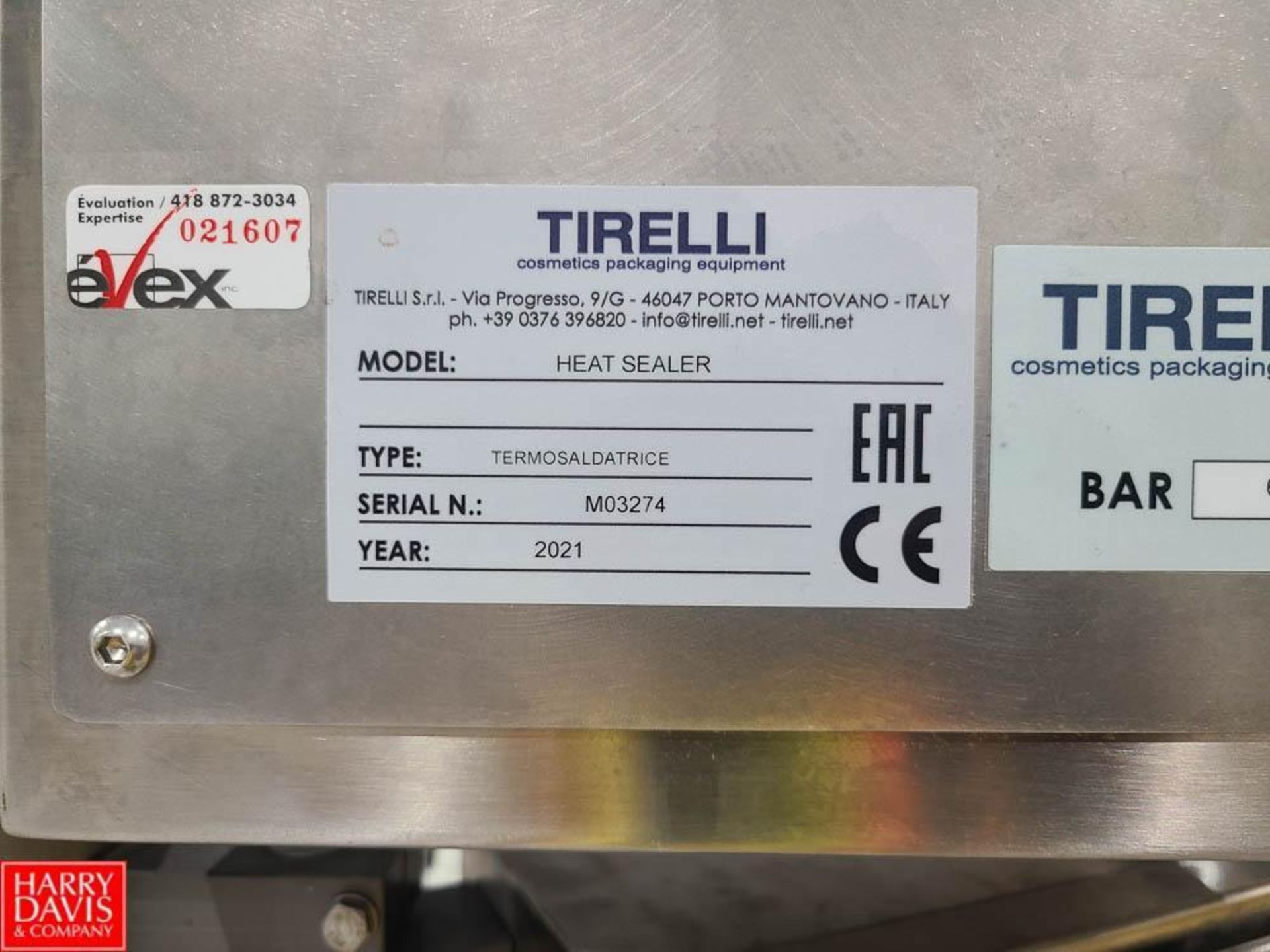 2021 Tirelli S/S Heat Sealer, Model: Thermosal Datarice, S/N: M03274 with Change Parts - Image 5 of 8