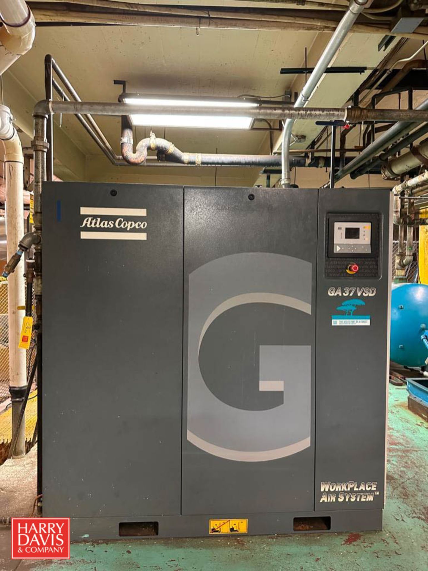 Atlas Copco 37 KW Air Compressor, Model: GA37VSD, S/N: AP1481687 at 256 ...