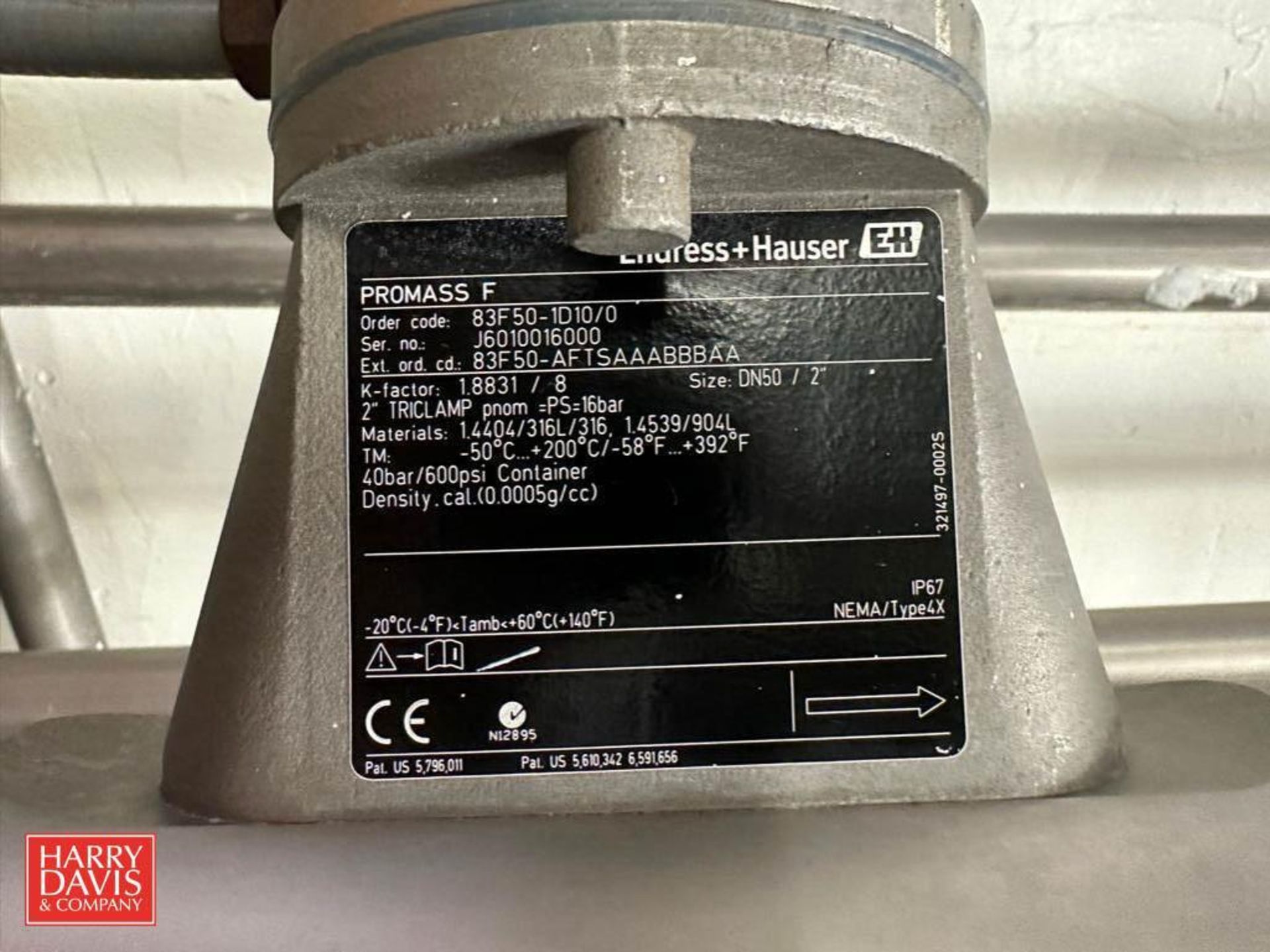 G&H S/S 2" PROMASS F Flow Meter, Model: 83F50-1D10/0, S/N: 36010016000 - Rigging Fee: $100 - Image 2 of 2