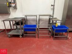 S/S Hand Carts, (3) S/S Bin Racks and (2) S/S Tables - Rigging Fee: $200