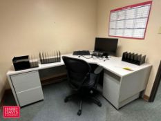 L-Shaped Desk, Chairs, Bookcase, Monitor and Keyboards - Rigging Fee: $300