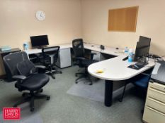 (2) L-Shaped Desks, Chairs, Bookcases, Lateral File Cabinet and Monitor - Rigging Fee: $350