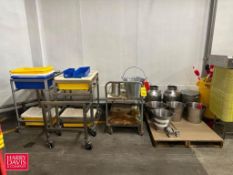 (2) S/S Milk Cans, (5) S/S Pails, S/S Cups and S/S Carts - Rigging Fee: $150