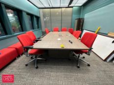 Conference Table, 10’ with (9) Chairs, Side Cabinet and White Boards - Rigging Fee: $650