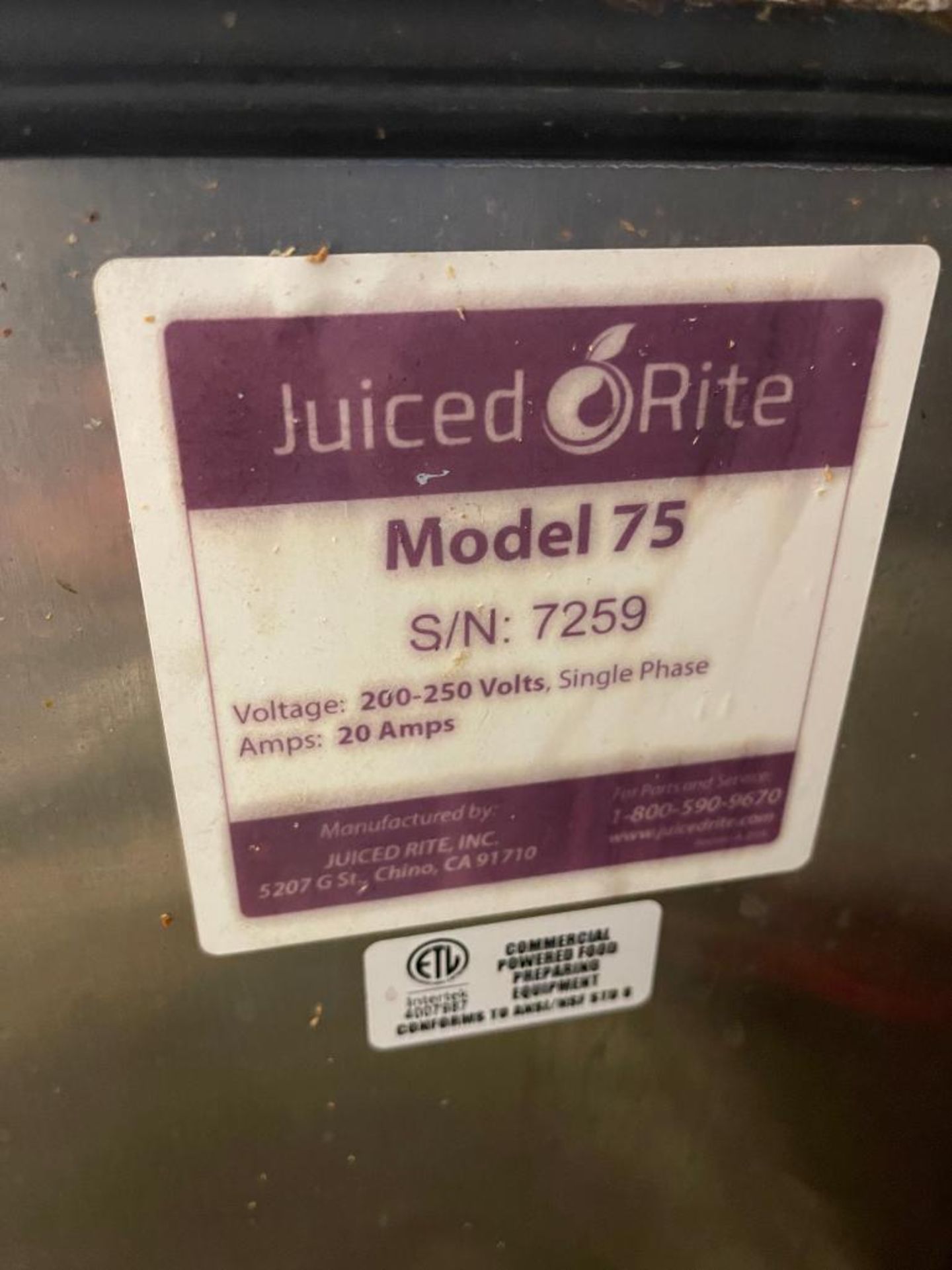 Juiced Rite Juicer, Model: 75, S/N: 7259 with ABB Controls - Rigging Fee: $250 - Image 2 of 3