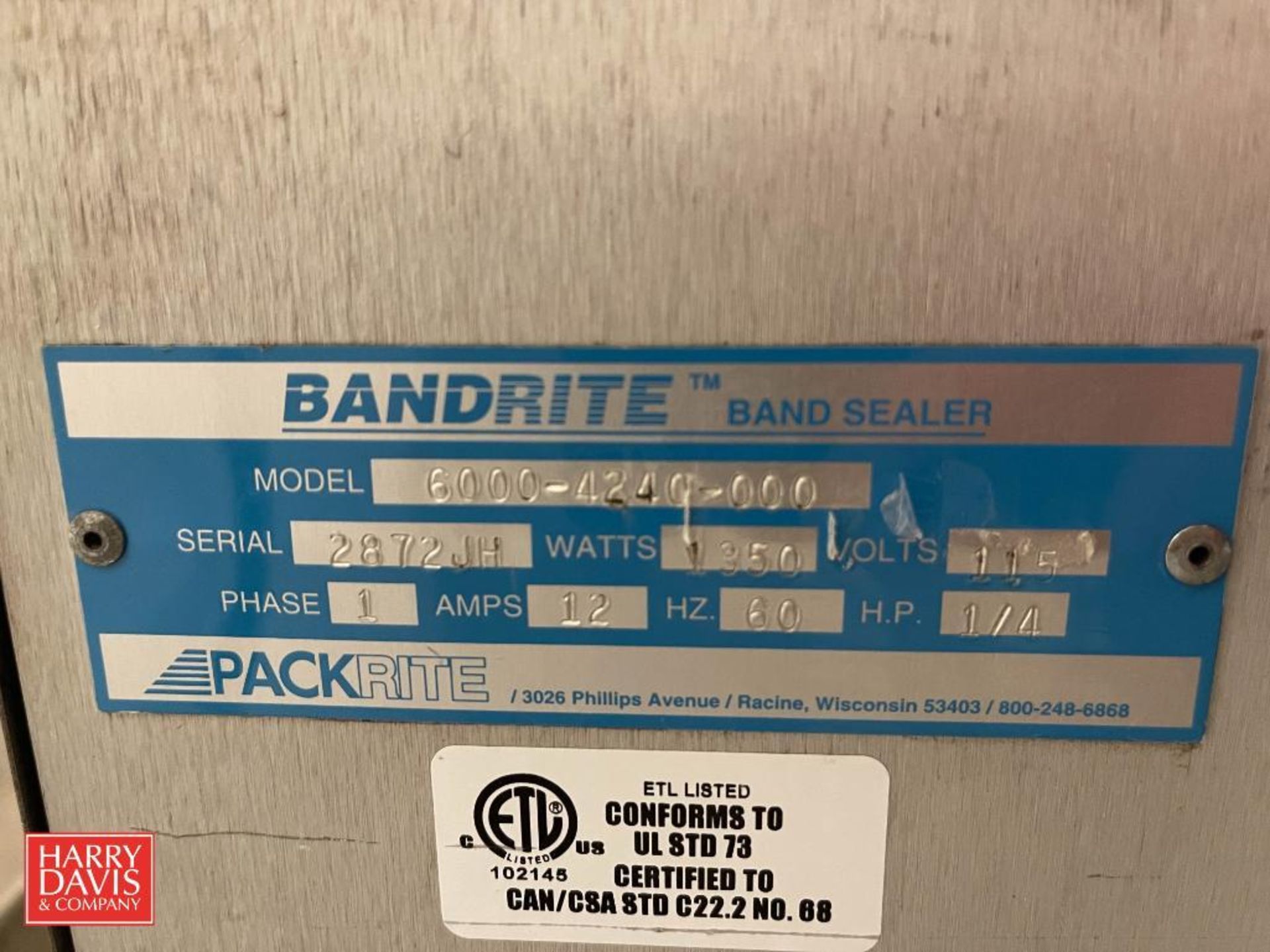 Bandrite Band Sealer, Model: 6000-4240-000, S/N: 2872JH - Rigging Fee: $250 - Image 2 of 2