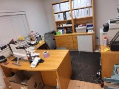 L-Shaped Desk, Office Chair, (2) Monitors, (2) 2-Drawer Filing Cabinets each with Hutch, 2-Drawer