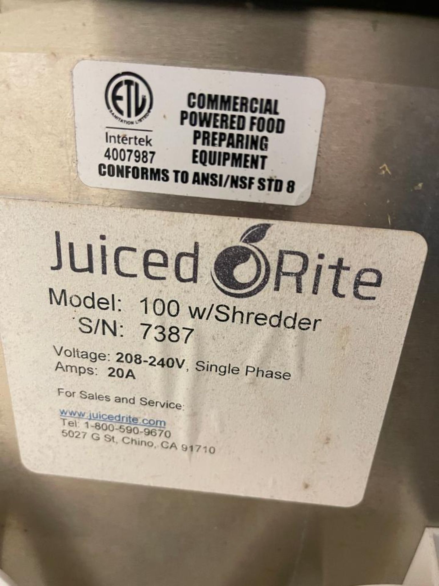 Juiced Rite Juicer, Model: 100, S/N: 7387 with Shredder and ABB Controls - Rigging Fee: $250 - Image 2 of 3