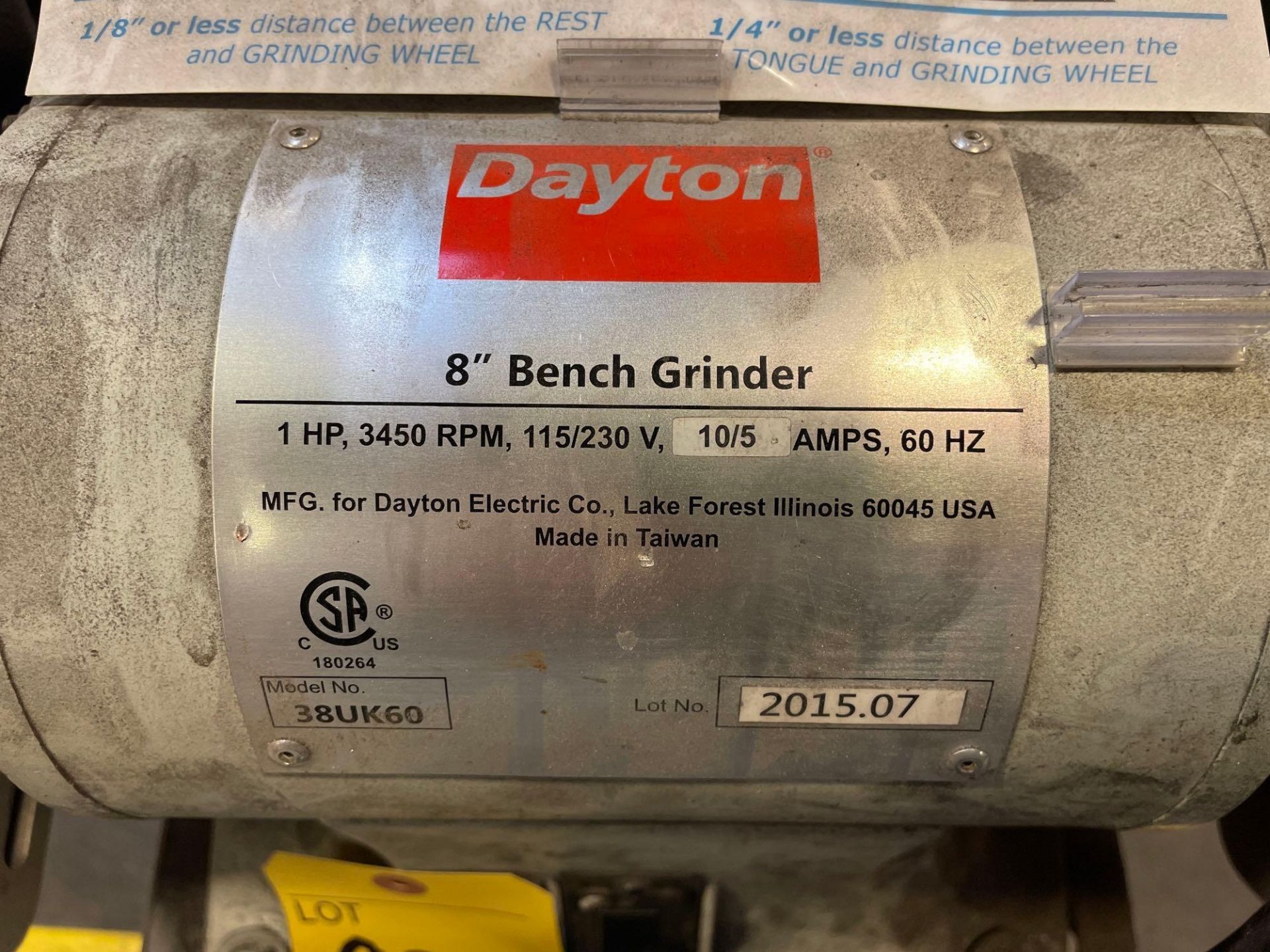 Dayton 8" Double End Bench Grinder, Model 38UK60 - Image 2 of 5