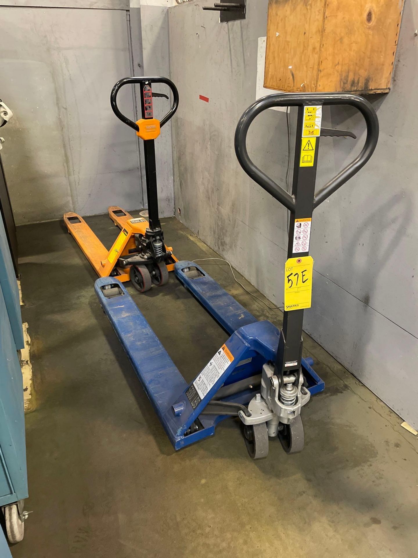 Lot of 2 Pallet Jacks: (1) Uline, max. 5,500 lbs., (1) Global Industries, max. 5,500 lbs.