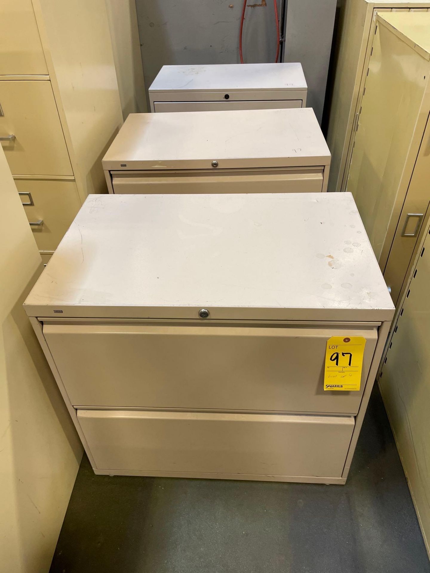 Lot of 4: File Cabinets with 2 Drawers, (3) 30" X 19" X 28", (1) 36" X 18" X 27"