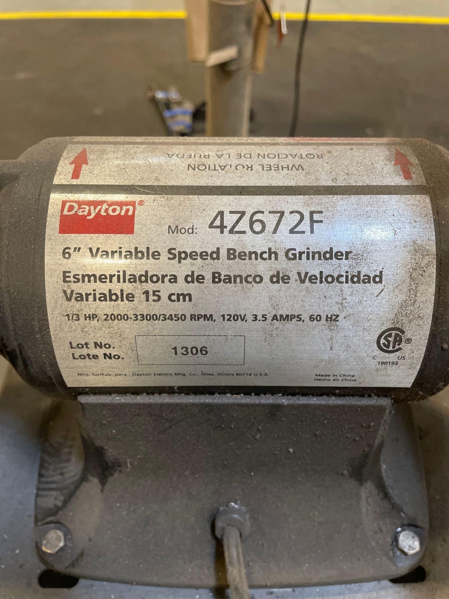 Dayton 6" Double End Variable Speed Bench Grinder, Model 4Z672F - Image 3 of 5