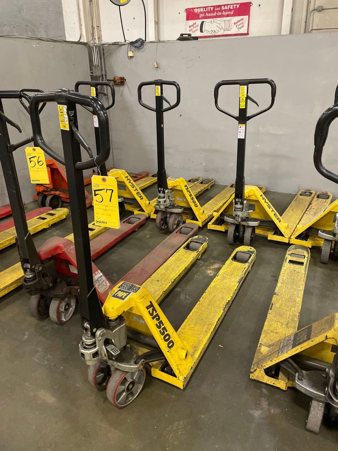 Lot of 2 Pallet Jacks: (1) Pape, max. 5,500 lbs., (1) Hyster, max. 5,500 lbs.