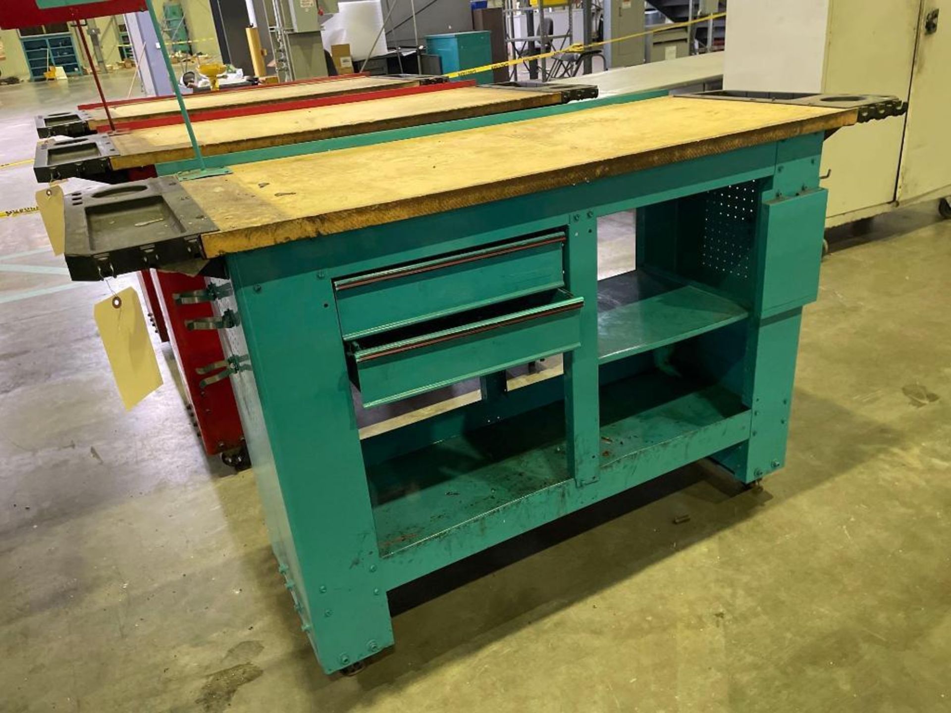 Operator Work Station on Casters; Open Face, (2) Drawers. NO Contents 67" X 23" X 41"